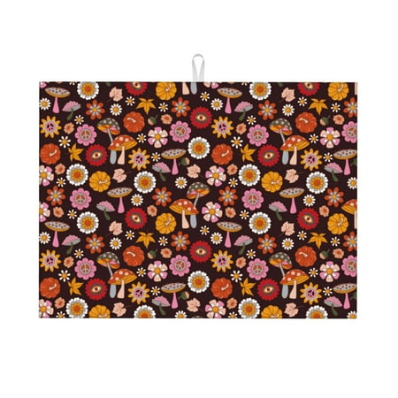 

Dish Drying Mat 70s Groovy Hippie Retro Highly Absorbent Microfiber Drying Mat Kitchen Counter or Sink Drawer Liner 16x18 Kitchen Drying Mat Coffee Mat Kitchen Essentials