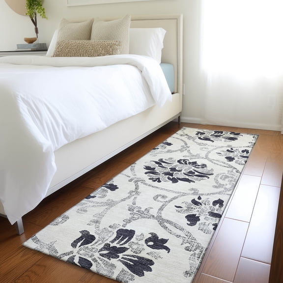 Addison Rugs Chantille Indoor/Outdoor Traditional Floral Black Washable Runner Rug, 2'3" x 7'6"