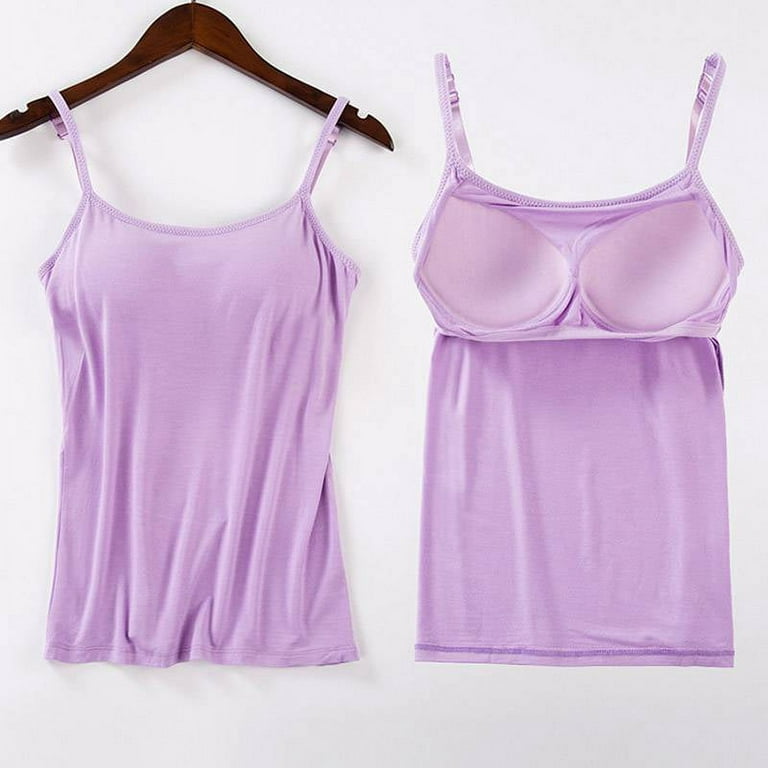 Women's Tank Tops Camisole Built in Bra Wireless Fabric Support Short Cami  