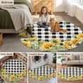 thumbnail image 6 of Summer Floral Round Living Room Rugs 7 ft, Watercolor Sunflower Eucalyptus Leaves Black Plaid Washable Area Rug with Non-Slip Sturdy Edge Binding Round Carpet for Kitchen Office Bedroom, 6 of 9