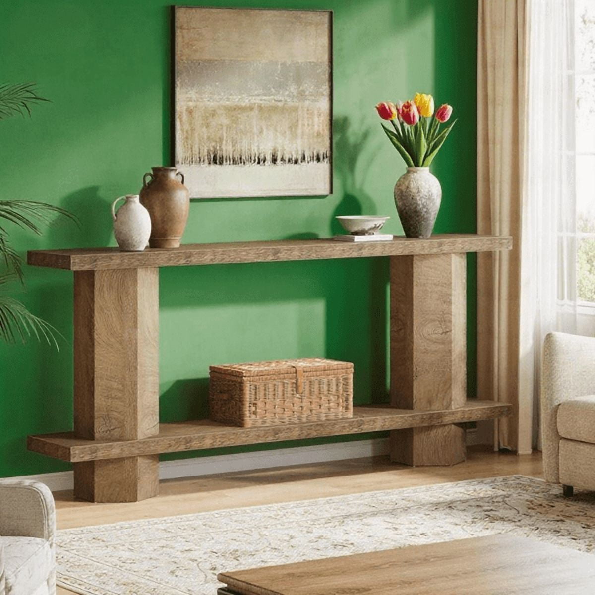 1.58" Thick Top Console Table - Waterproof MDF with Unique Hexahedron Legs, 200lb Load Capacity, Versatile for Hallway, Living Room, Behind Couch