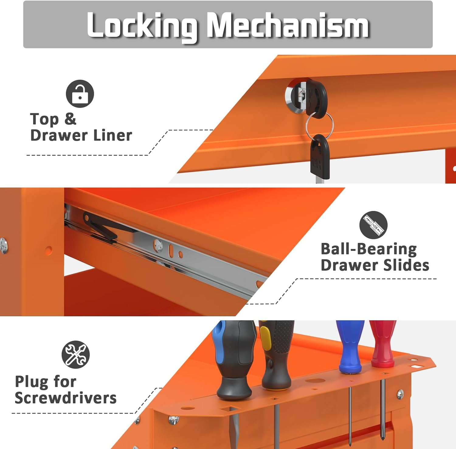 Odaof 4-Wheel Big Rolling Tool Storage Cart with Ball-Bearing Slides for Garage and Warehouse (Orange)