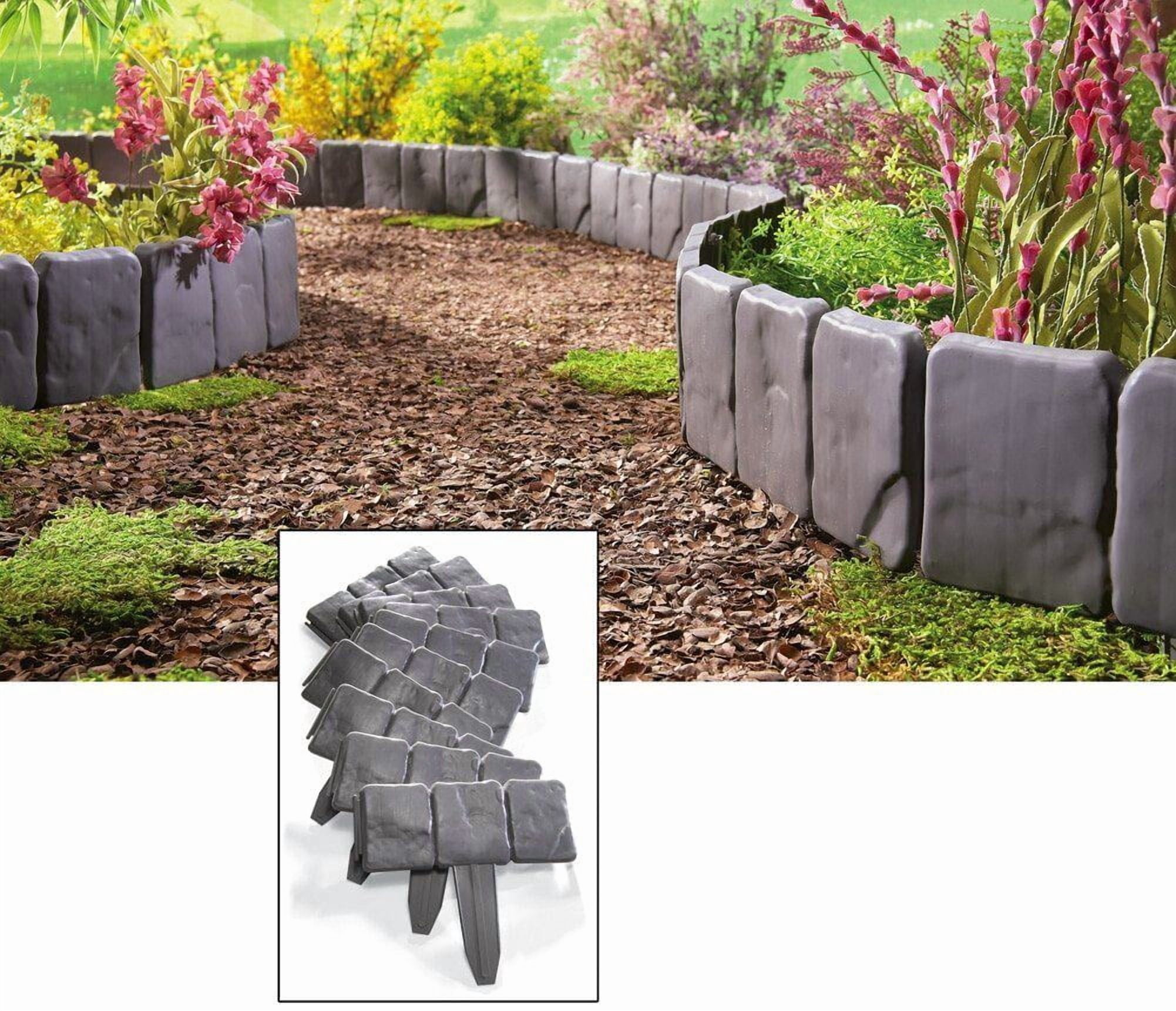 Garden Edging Border 20 Pack, 4" Tall Stone Effect PVC Landscape Edging, Heavy Duty No Dig Border for Yard, Flower Bed & Patio