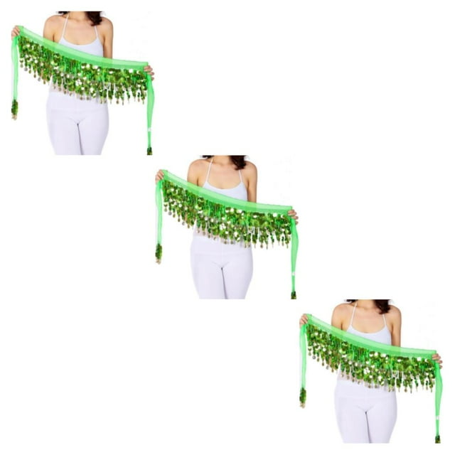 QualitChoice Wide Application And Durable Sequined Belly Dance Hip Scarf For Performances Waist Automatic light green 3Set