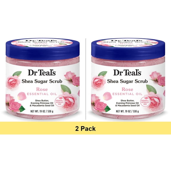 Dr Teal's Shea Sugar Body Scrub with Rose Essential Oil, 19 oz. - 2 Pack