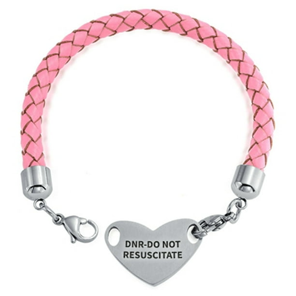 DNRDo Not Resuscitate Medical Alert ID Pink Leather Bracelet Engraved
