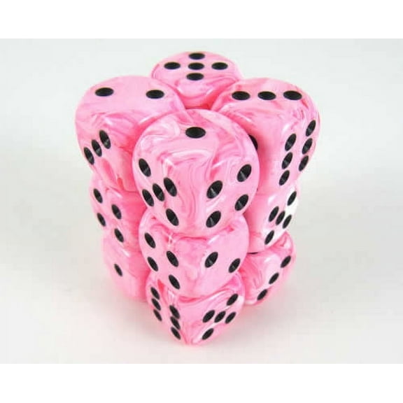 Pink Swirl Deluxe Dice with Black Pips D6 16mm (5/8in) Pack of 12 Koplow Games