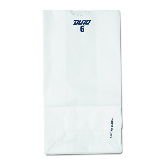 General GW6500 #6 Paper Grocery Bag, 35lb White, Standard 6 x 3 5/8 x 11 1/16, (Case of 500 Bags)