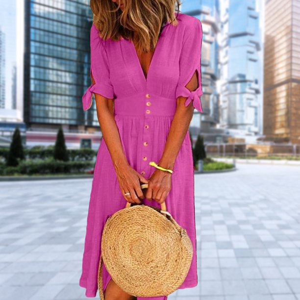 Vestido De Mujer Vestidos casuales de verano Vestido plisado europeo Media manga para el trabajo (Púrpura XXXL) Cgtredaw Para estrenar