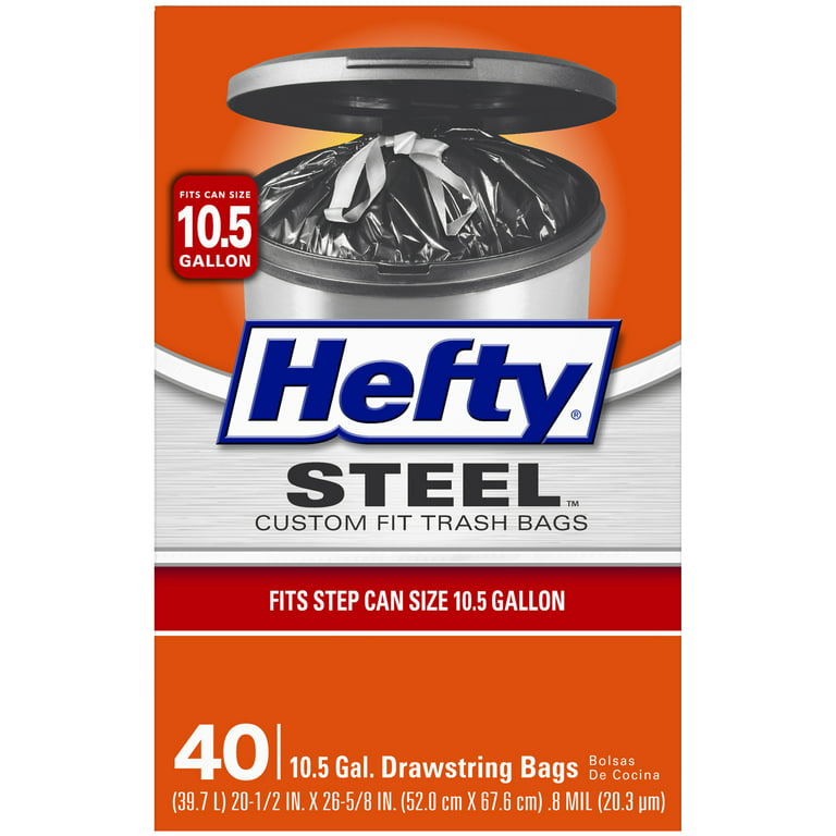 Hefty Steel Custom Fit I Size Drawstring Trash Bags, Black, Fresh