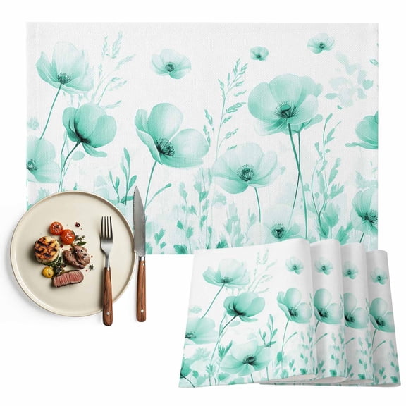 Placemats Set of 4, Vintage Floral Place Mats Watercolor Flowers Aqua Tablemats Washable Placemat Table Decoration for Kitchen Table Dinner Party Home Decor Indoor Outdoor 13x19 Inch