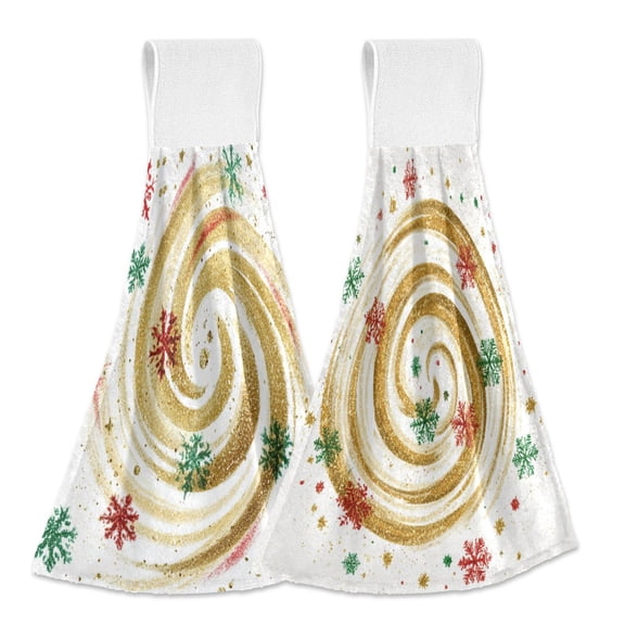 IAUYY Kitchen Hanging Towels Set of 2 100% Polyester Absorbent, Super Soft Hand Towels with Hanging Loops for Bathroom Kitchen A Shining Snowflakes A Shining Background