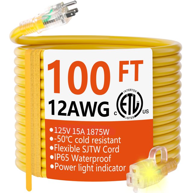 Cable de extensión HUANCHAIN, calibre 12/3, 30 m, impermeable, 15 A, 1875 W