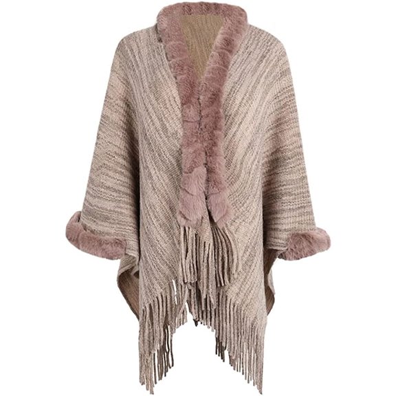 CoCopeaunt Women Poncho Shawls Warm Thick Fluffy Plush Tassels Cardigan Cape Coat