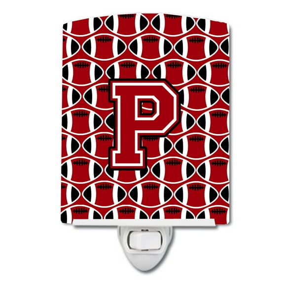 Caroline's Treasures CJ1073-PCNL Letter P Football Red, Black and White Ceramic Night Light, 6x4x3", multicolor