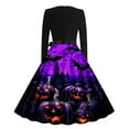 thumbnail image 3 of Vintage Dress for women Halloween Skull Print Long Sleeve Flare Midi Dresses Retro 50s A-line Party Dress with Belt, 3 of 3