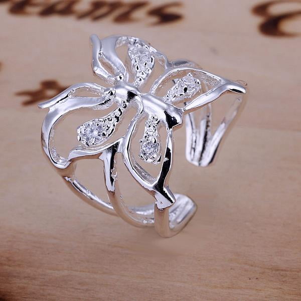 New 925 Sterling Silver Ring Fashion Crystal Butterfly Open Ring Women Men Gift Silver Jewelry Finger Rings