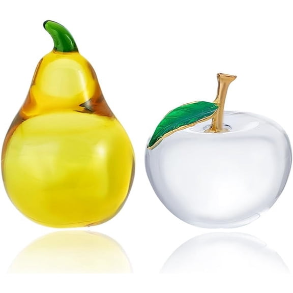 PH 2Pcs Fruit Paperweight Glass Pear Paperweight Art Glass Fruits with Gift Box for Home Office Desk Tabletop Gift for Christmas Birthday Ornament Multi-color