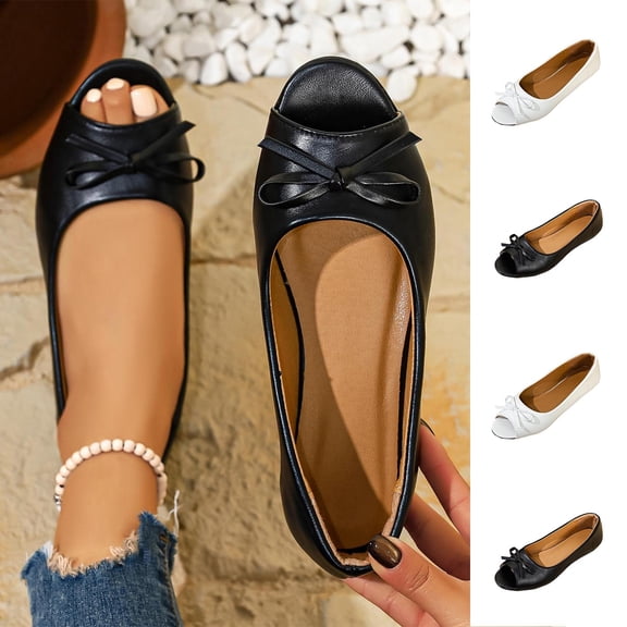 Miqool Bowknot Ballet Flats for Womens Casual Flat Shoes Peep Toe Shallow Slip On Moccasins Spring Outdoor PU Shoes