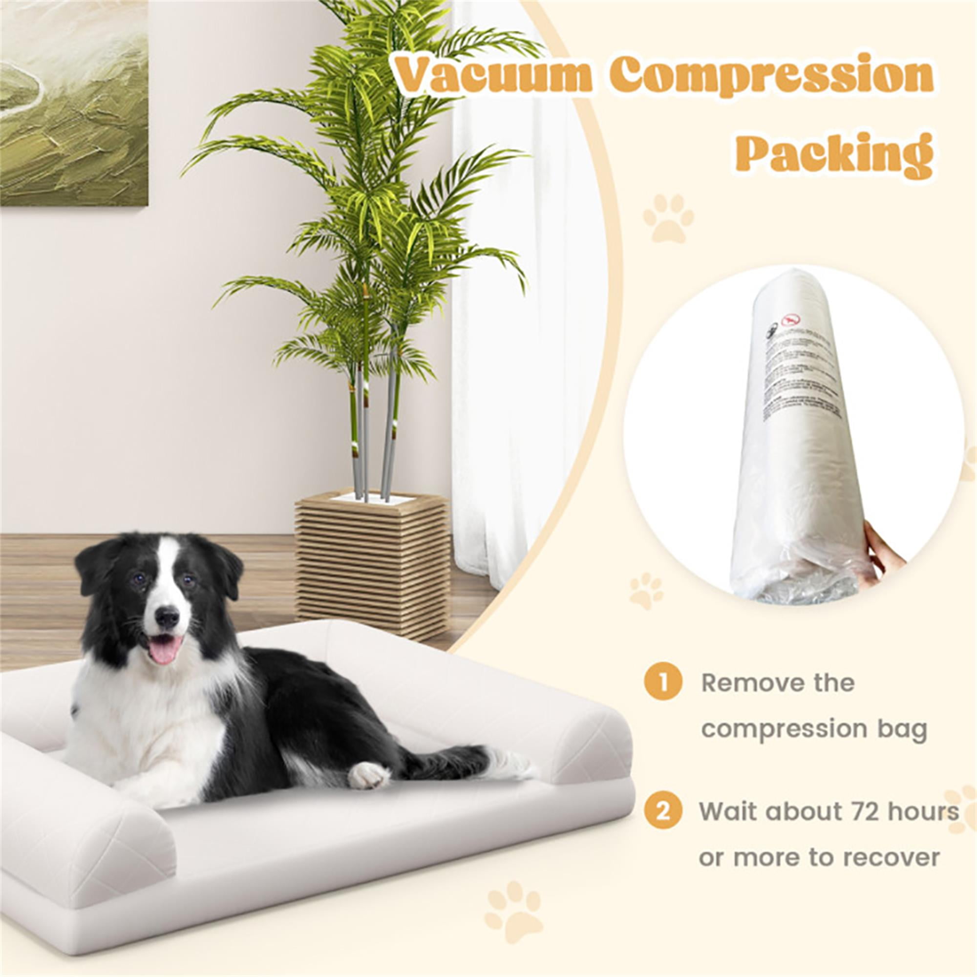 Kadyn 36" Egg-Foam Dog Bed with 3-Side Bolster, Pet Sofa Bed for Small Medium Dogs, Removable Washable Bed Cover Dog Crate Bed, Beige