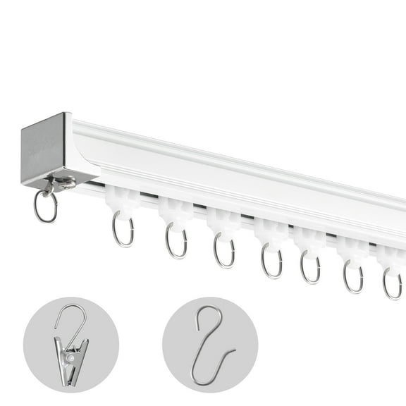 KFFKFF Wall/Ceiling Curtain Rail Set, 8.9 FT/2.7 Meter, Glide Ceiling Rail for Drapes, Partition Drape Rail Ceiling/Wall Fixable for Lounge Bedroom with Clasps and Fittings, White