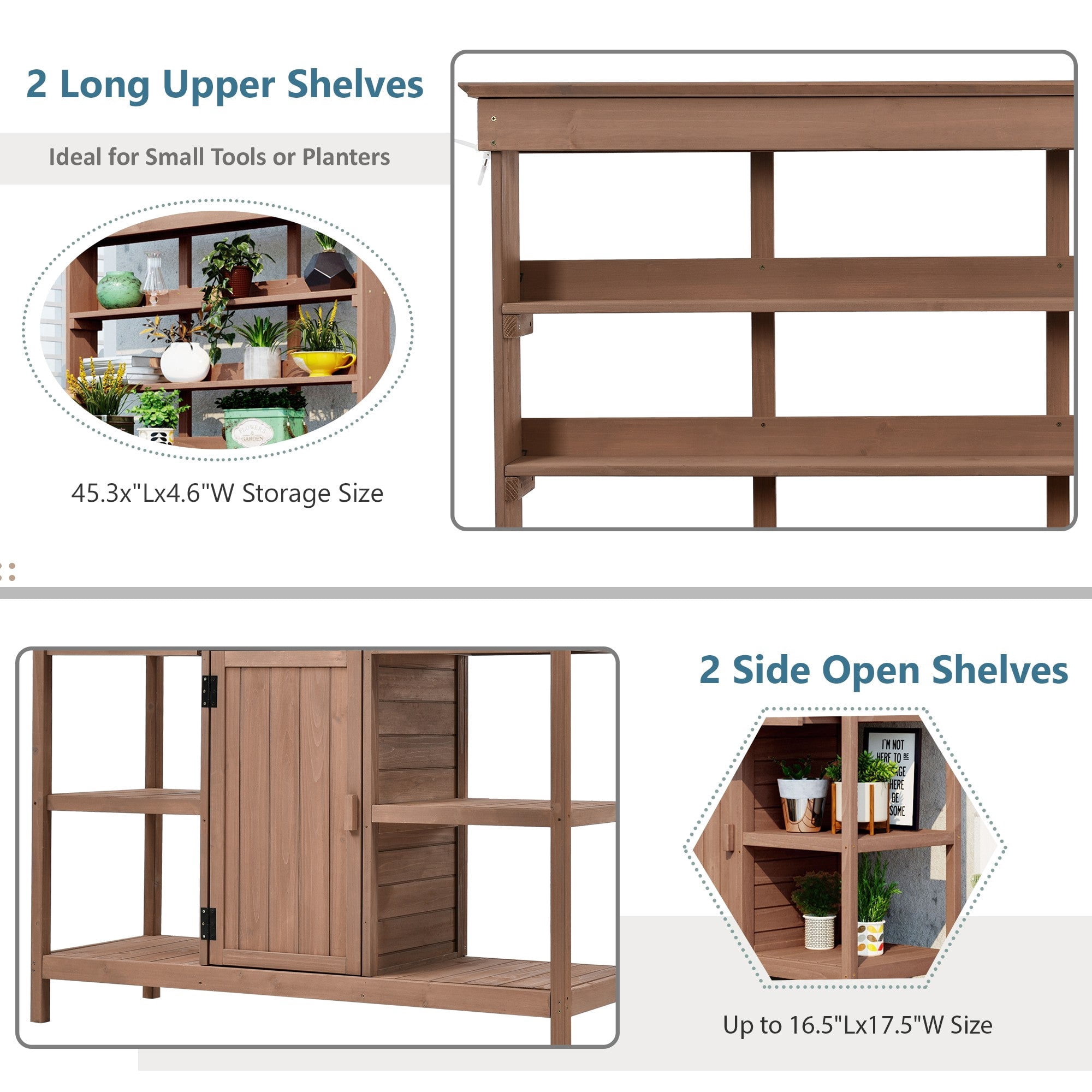 Sailvan 66 inch Farmhouse Wooden Potting Bench Table,Outdoor Garden Workstation with Storage Cabinet and Drawers for Patio Kitchen Island Brown