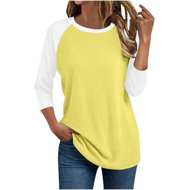 biudgviw Hauts Grande Taille pour Femmes Manches Longues Basiques Décontractés Légers Col Rond Manches 3/4 Automne