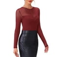 thumbnail image 4 of INSPIRE CHIC Women's Top Sheer Mesh Long Sleeve Crew Neck Double Layered Party Club See Through Tops S Dark Red, 4 of 6