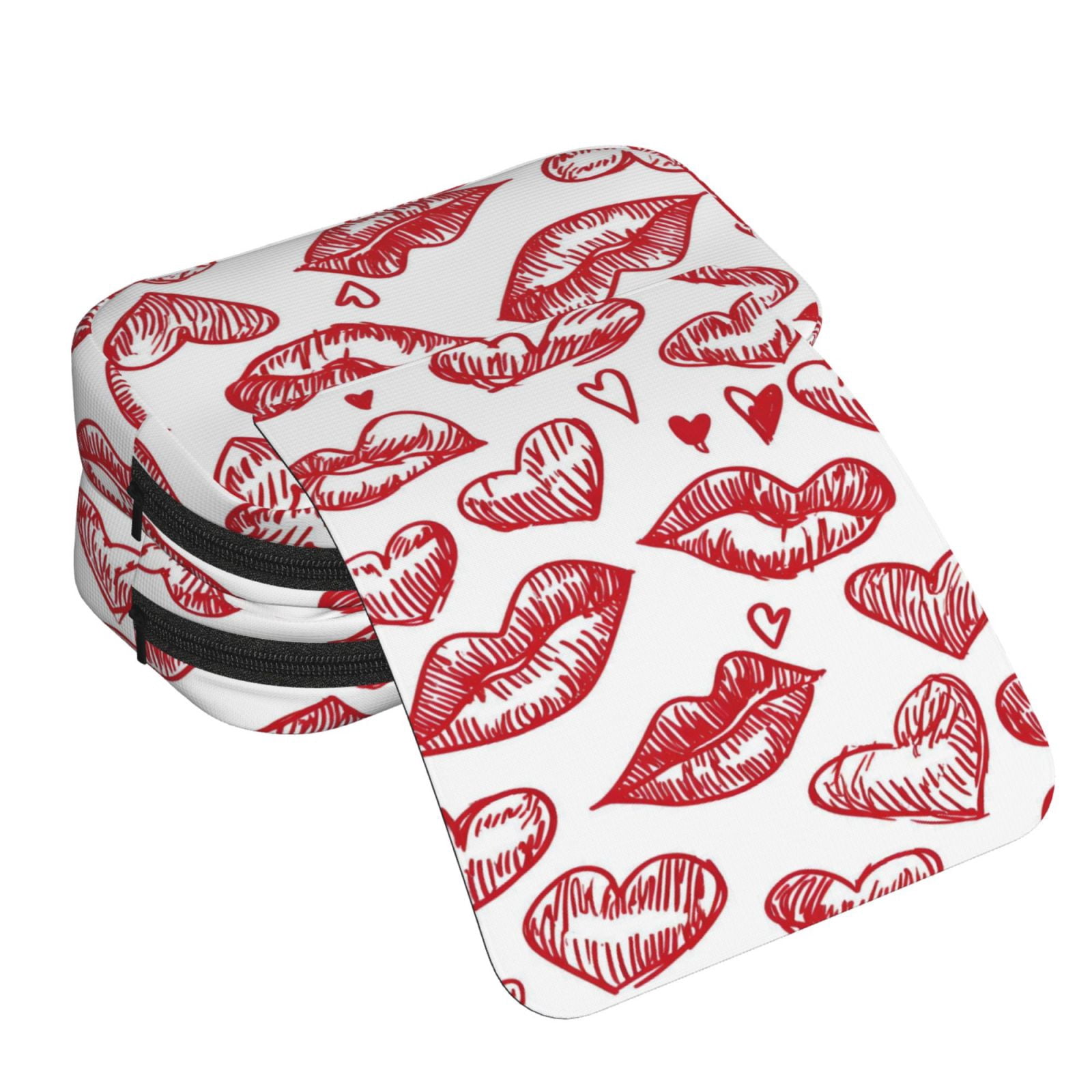 Large-Capacity Flip-Top Double-Layer Pencil Case, Multi-Functional Pocket Pen Case, Durable Stationery Organizer Valentines Day Sexy Lips And Hearts