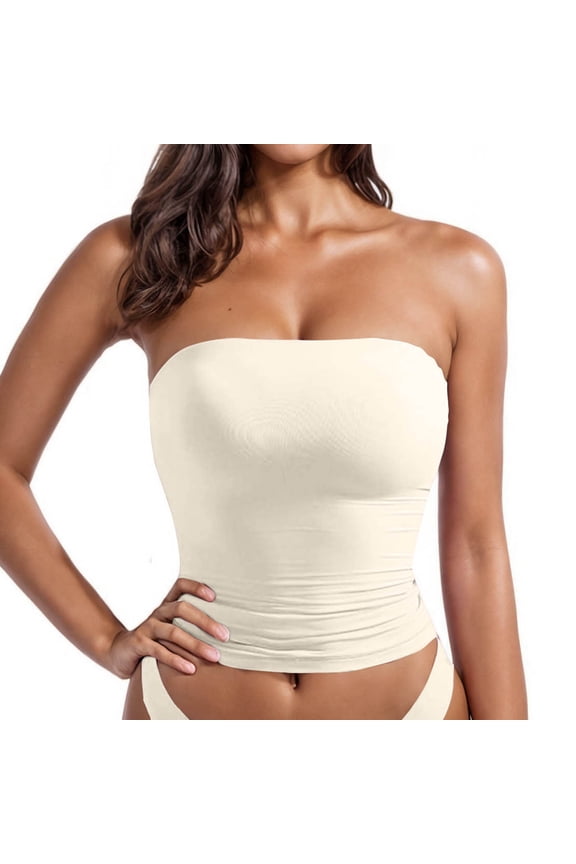Womens Padded Tube Tops Bulit in Bra Strapless Crop Tops Bandeau Double Lined Basic Going Out Tank Top