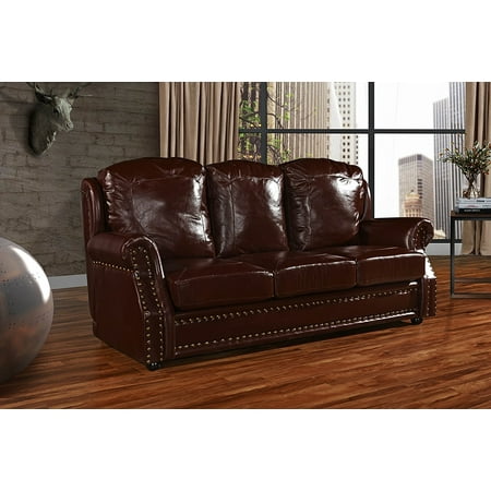 Leather Sofa 3 Seater Living Room Couch With Nailhead Trim Dark