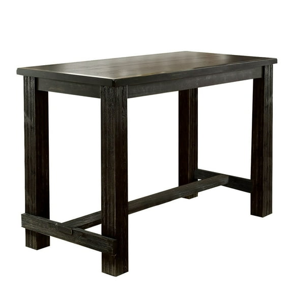Rustic Plank Wooden Bar Table with Block Legs Antique Black