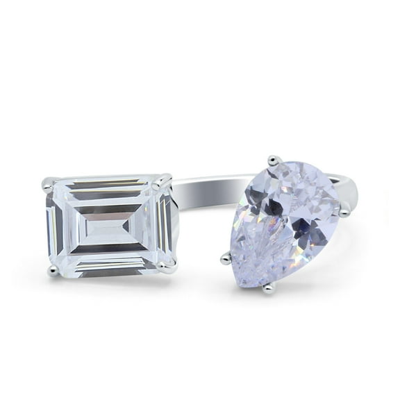 Teardrop Pear Emerald Cut CZ Wedding Engagement Cocktail Ring 925 Sterling Silver