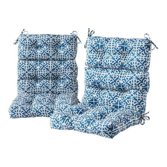 Open Box Indigo Lattice 44 x 22 in. Outdoor High Back Chair Cushion (2-Pack) by Greendale Home Fashions
