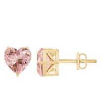 Rosec Jewels Heart Shape Morganite Solitaire Stud Earrings for Women - 7 mm - AAA Grade, 10K Yellow Gold