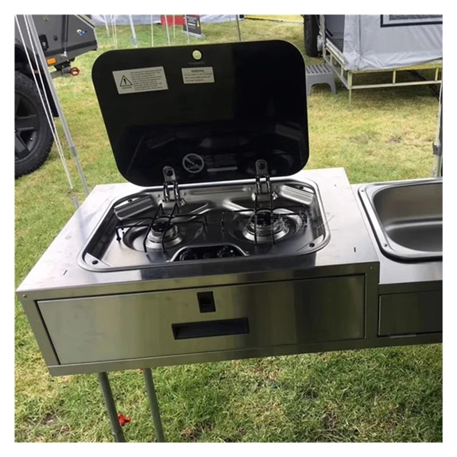 Outdoor RV Camper Kitchen Stainless Steel Gas Double-headed Stove Tools Tempered s Cover 2*1.35KW Camping Car Accessories ,Effortless Installation