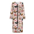 thumbnail image 3 of Yuyamidu Chicken Long Robes for Women Flower Mid-Length with Zipper Pink Crewneck Bathrobe Elegant Sleep Nightgown Breathable Long Sleeve Sleepwear Gowns Size S, 3 of 7