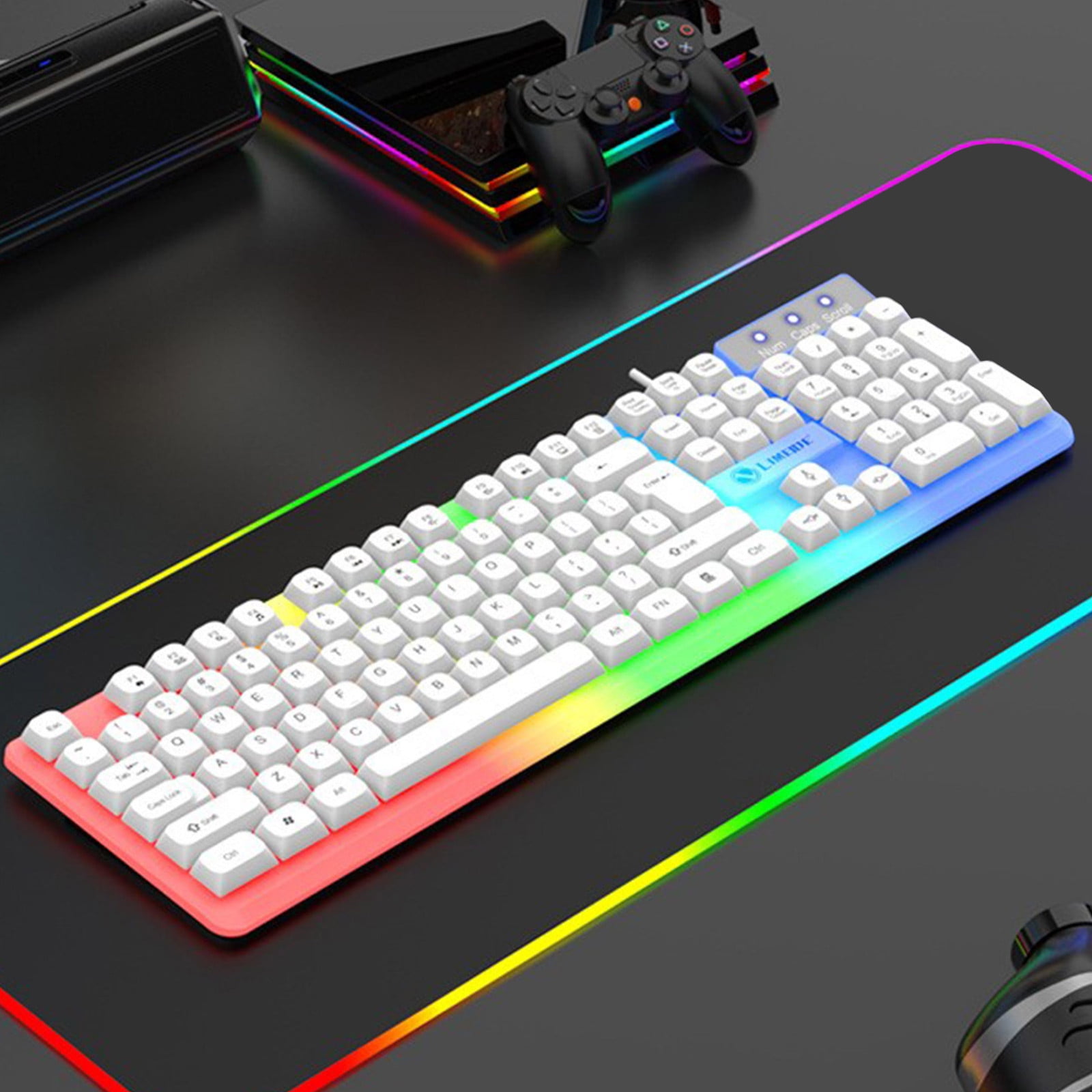 SPOORYYO Illuminated Keyboard Floating Keys - High-Value Mechanical Feel Gaming Keyboard with Spherical Fingerprint Keycaps and Multimedia Shortcuts