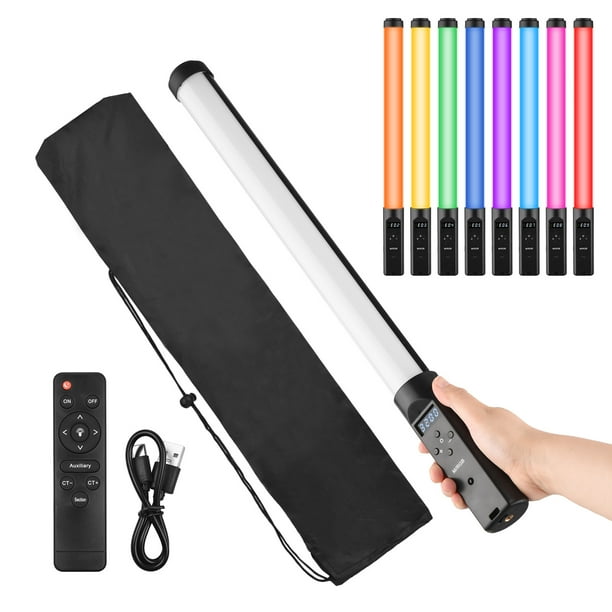 Lámpara de fotografía Tubo de luz RGB de mano Varita de luz de video LED 3200K-5500K Regulable 9 Efectos de iluminación coloridos Batería incorporada con control remoto para Vlog Live Streaming Produc