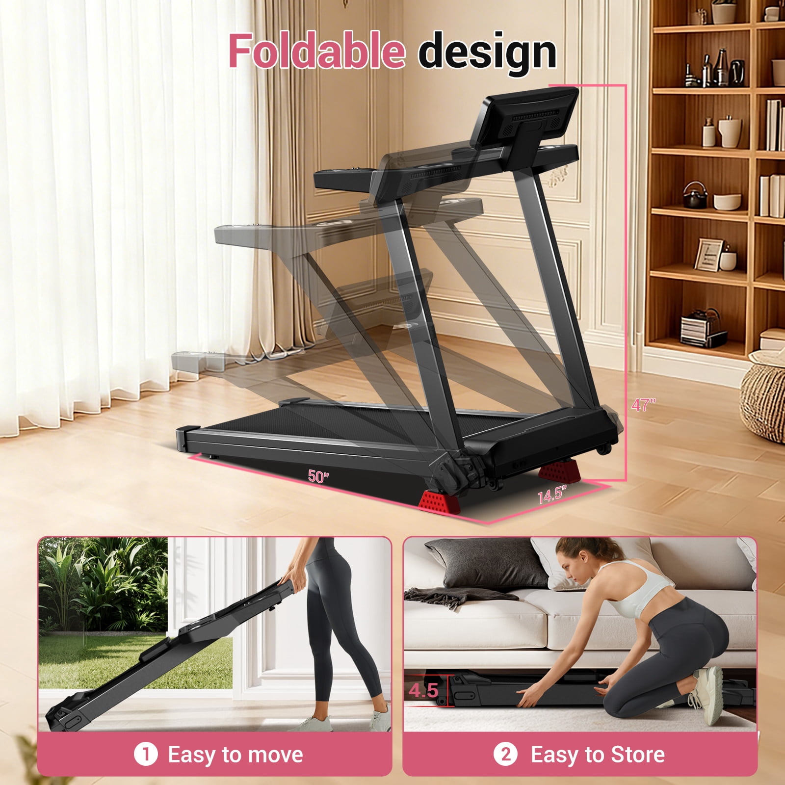 SONITU 20% Manual Incline Treadmill for Home, Foldable 3.5 HP Motor Running Machine, 400 lbs Capacity