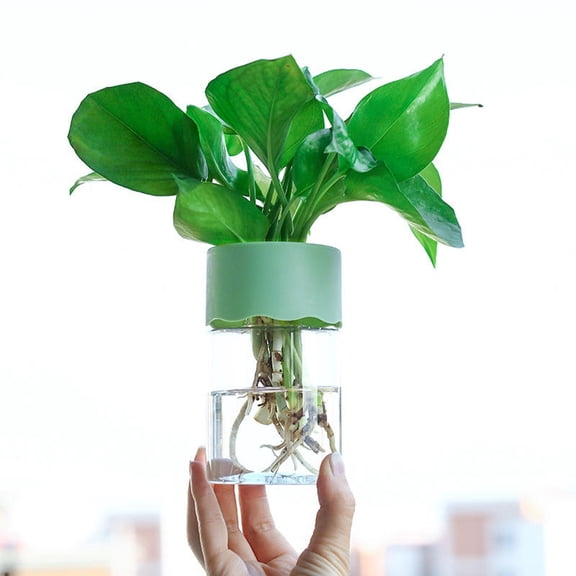 Planter Propagation Station Glass Flower Vase, Decor Transparent Imitation Glass Soilless Plant Pots, Bathroom Home Office Living Room Decor Gift, Green
