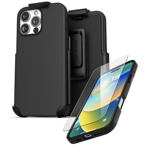 Encased Belt Case for iPhone 16 Pro Max with Screen Protector (Tempered Glass), Soft Touch Silicone Cover with Holster Clip (Compatible with MagSafe)