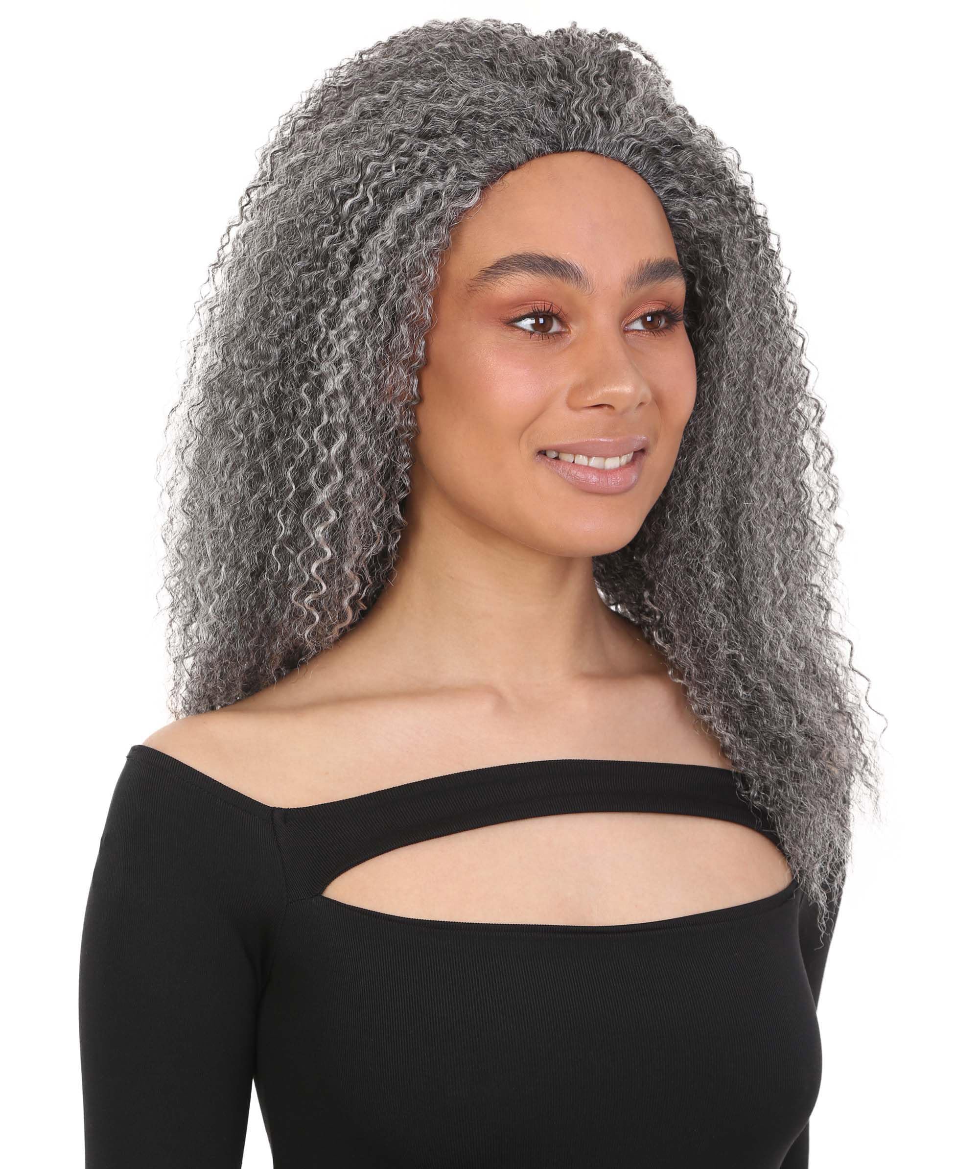 LUXLUXE Adult Women's Rosario Half Wig – 20-Inch Curly Body Wave, Ash Gray, Heat-Resistant Human Hair Blend