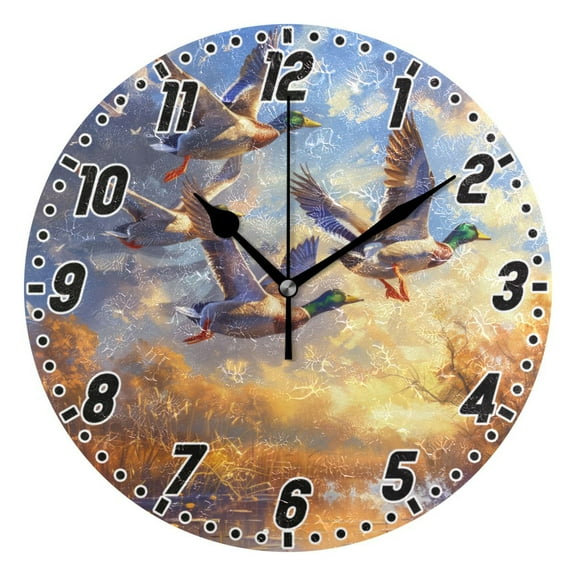 Ducks Flying in Sky Round Wall Clock Battery Operated Silent Non-Ticking Bedroom Office Kitchen Home School Decor 10"(Black)