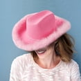 thumbnail image 4 of Cowgirl Hat With Feather Boa Fluffy Feather Brim Adult Size Cowboy Hat For Bachelorette Costume Party, 4 of 4