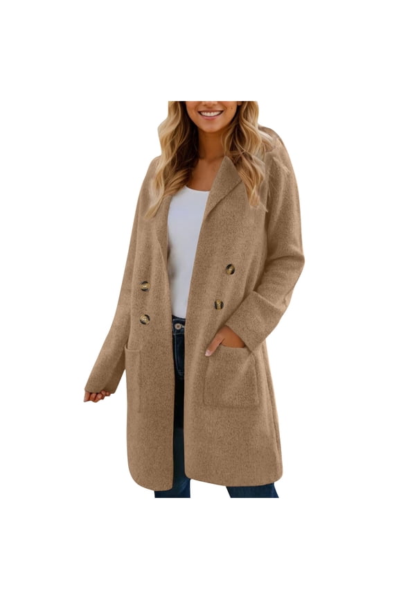 Women Fall Long Cardigan Sweater Trendy Knit Jacket Coat Dressy Blazer Button Down Open Front Cardigan Khaki XXL