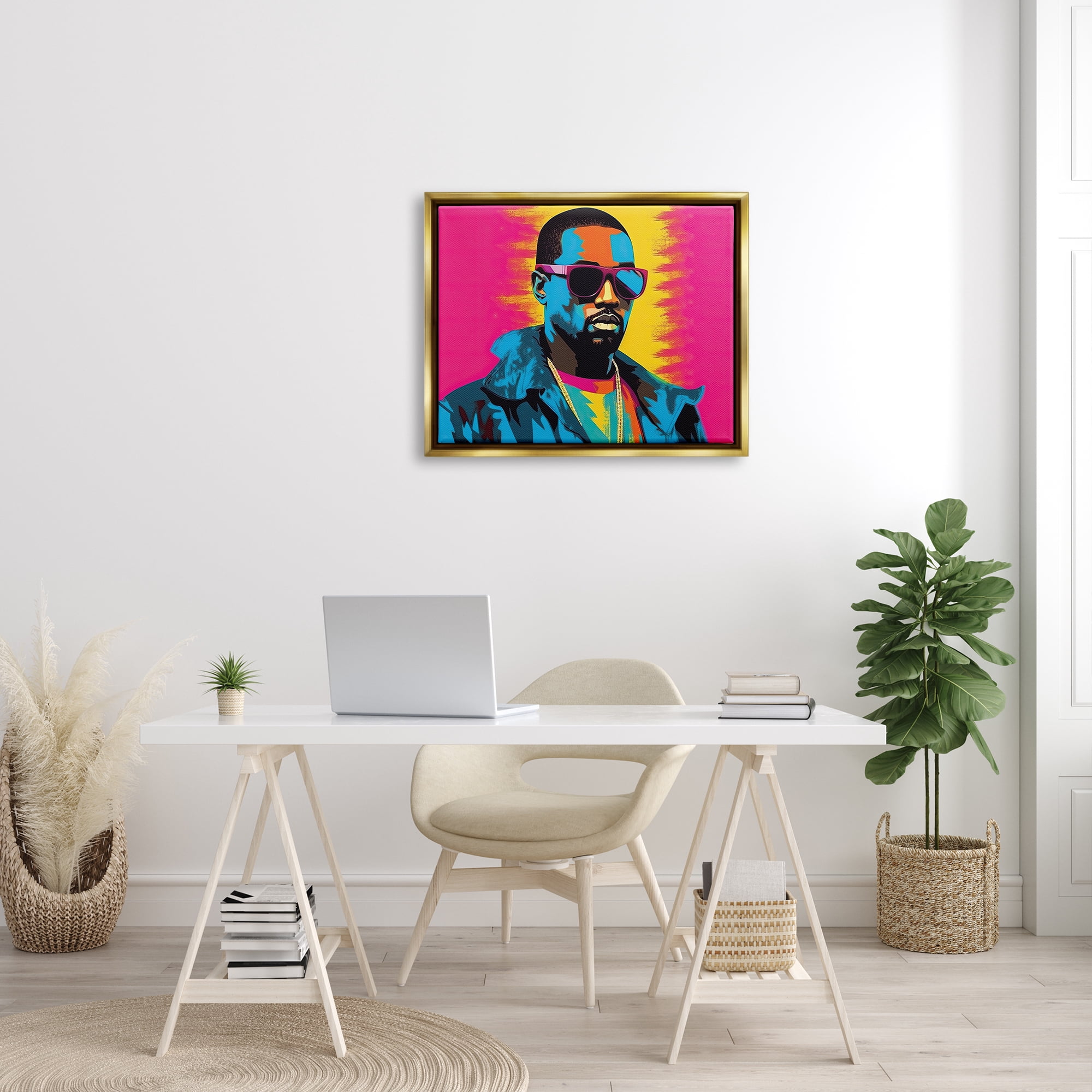 Stupell Industries Kanye West Modern Portrait Abstract Painting Gold Floater Framed Art Print Wall Art, 31 x 25