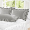 thumbnail image 2 of shiyou-Ruffle Satin Body Pillow Cover, Silky Satin Body Pillowcase with Envelope Closure, Luxury & Ultra Soft Long Pillow Cases for Hair and Skin, Ruffled Long Pillow Shams (Light Grey), 2 of 4
