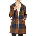 thumbnail image 1 of INSPIRE CHIC Manteau à Carreaux à Double Boutonnage à Manches Longues avec Revers Cranté pour Femmes TP Marron, 1 of 8