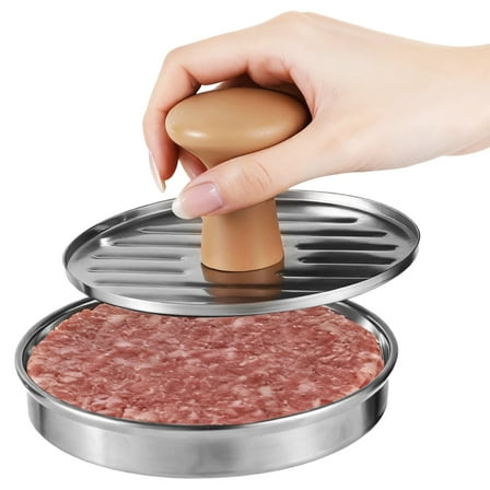 Burger Press Patty Maker, 304 Stainless Steel Hamburger Press with Wood Handle, 5.1 x 5.1 x 3.1 in, Non-Stick Patty Maker for BBQ, Kitchen, Restaurant